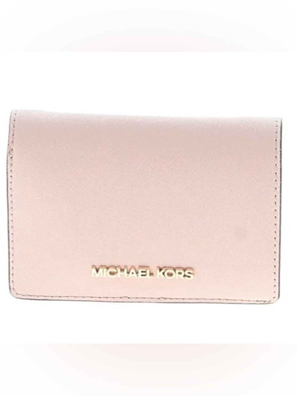 Michael Kors Blush Saffiano Leather Compact Card Holder with Gold Logo